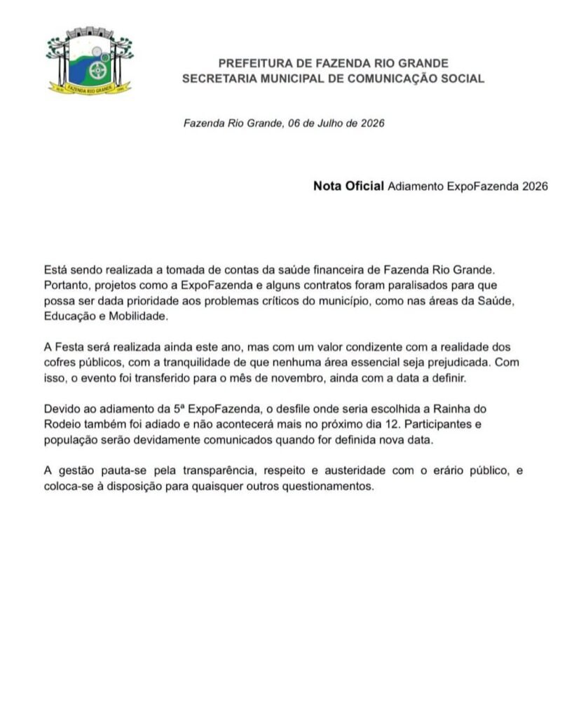 Nota oficial expofazenda